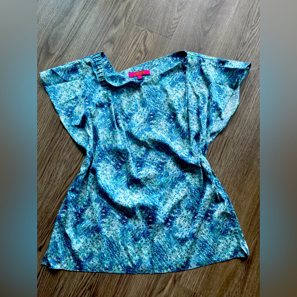 Catherine Blue And White Printed Blouse Top M